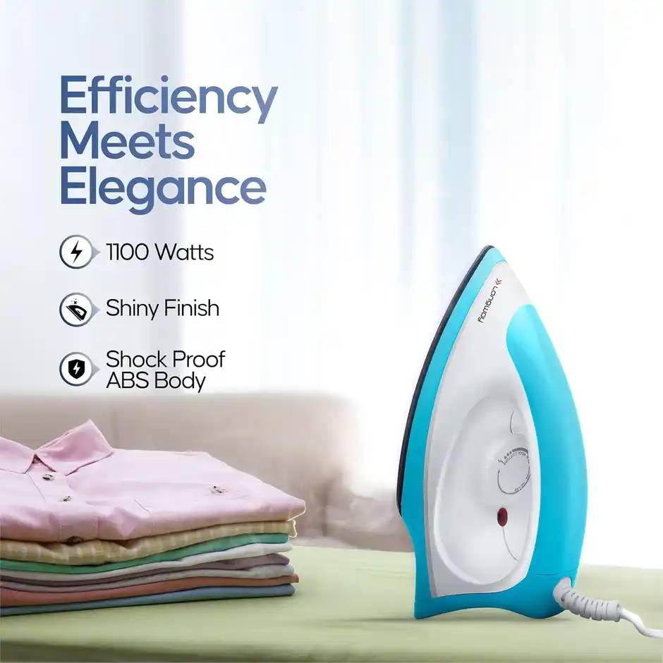 longway kwid light weight non stick teflon coated dry iron, electric iron(1100 watt, blue) longway kwid light weight non stick teflon coated dry iron, electric iron(1100 watt, blue)