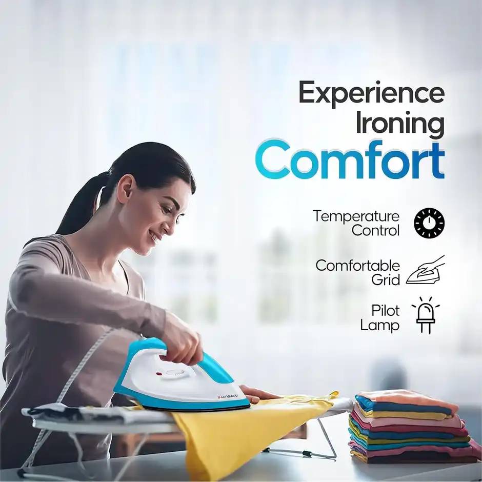 longway kwid light weight non stick teflon coated dry iron, electric iron(1100 watt, blue) longway kwid light weight non stick teflon coated dry iron, electric iron(1100 watt, blue)